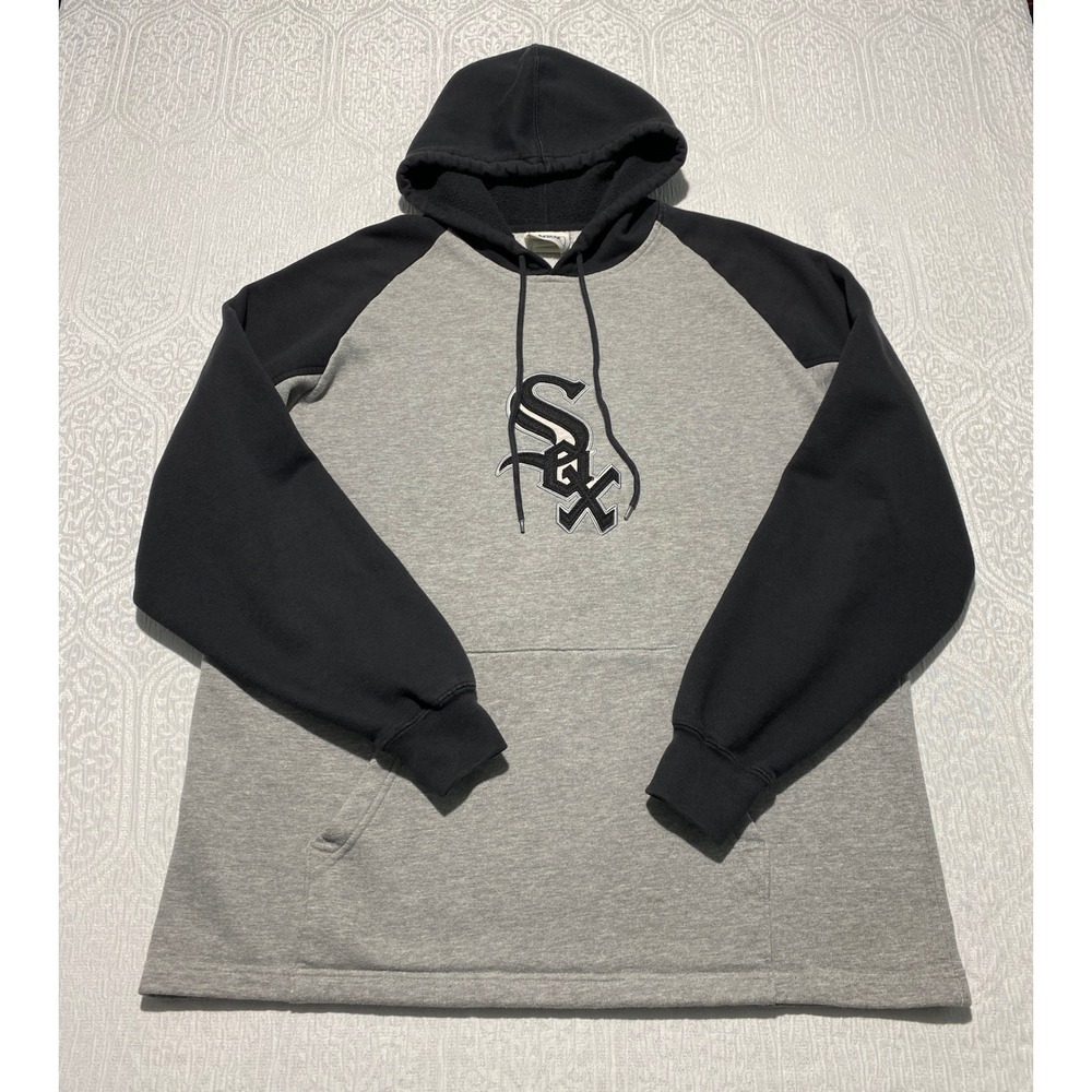 Mens Lee Sport Chicago White Sox MLB‎ Raglan Hoodie Gray Black Fleece Sweatshirt